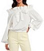 A Loves A Woven Ruffle Collar Split V-Neck Flutter Cap Sleeve Cropped Blouse - Image 1