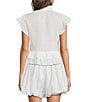 A Loves A Woven Ruffle Collar Split V-Neck Flutter Cap Sleeve Cropped Blouse - Image 2