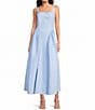 A Loves A Woven Square Neck Sleeveless Straps Drop Waist Smocked Backing Ruched Sides A-Line Maxi Dress, Color:Ice Blue - Image 1