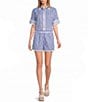 A Loves A Woven Striped Collared Short Sleeve Button Front Coordinating Shirt - Image 3