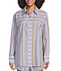 A.Ren Bryce Striped Button Down Collar Neck Long Sleeve Coordinating Woven Shirt Top - Image 1