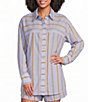 A.Ren Bryce Striped Button Down Collar Neck Long Sleeve Coordinating Woven Shirt Top - Image 1