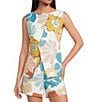 A.Ren Cosima Floral Print Crew Neck Sleeveless Asymmetrical Button-Down Coordinating Linen Blend Top - Image 1