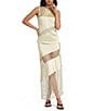 A.Ren Sabrin Asymmetrical Lace Design Coordinating Satin Midi Skirt - Image 4