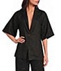 A.Ren Winslet Collared V-Neck Short Sleeve Button Front Linen Shirt - Image 1