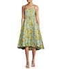 Color:Blue/Yellow - Image 1 - Annabelle Floral Sqaure Neck Sleeveless Side Pocket Belted High-Low A-Line Dress