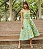 Color:Blue/Yellow - Image 4 - Annabelle Floral Sqaure Neck Sleeveless Side Pocket Belted High-Low A-Line Dress