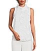 Color:White 3D - Image 1 - Barbara Ruffle Mock Neck 3D Floral Detail Sleeveless Top