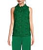 Color:Green - Image 1 - Barbara Ruffle Mock Neck 3D Floral Detail Sleeveless Top