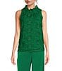 Abbey Glass Barbara Ruffle Mock Neck 3D Floral Detail Sleeveless Top, Color:Green - Image 1