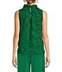 Color:Green - Image 2 - Barbara Ruffle Mock Neck 3D Floral Detail Sleeveless Top