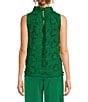 Abbey Glass Barbara Ruffle Mock Neck 3D Floral Detail Sleeveless Top, Color:Green - Image 2