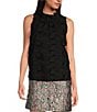 Abbey Glass Barbara Ruffle Mock Neck 3D Floral Detail Sleeveless Top, Color:Black - Image 1