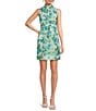 Abbey Glass Betty Ruffle Mock Neck Tie Waist Floral Print Mini Shift Dress, Color:Tropical Organza - Image 1
