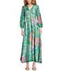 Abbey Glass Brooke Watercolor Floral Long Sheer Sleeve V-Neck Maxi Dress, Color:Organza Bloom - Image 1