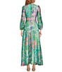 Abbey Glass Brooke Watercolor Floral Long Sheer Sleeve V-Neck Maxi Dress, Color:Organza Bloom - Image 2