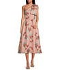 Abbey Glass Caroline Asymmetrical Neck Sleeveless Bow One Shoulder Bow Organza Jacquard Pocketed A-Line Dress, Color:Pink Plumeria - Image 1