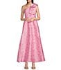 Color:Pink Bubble - Image 1 - Caroline Asymmetrical Neck Sleeveless Bow One Shoulder Bow Jacquard Pocketed A-Line Gown