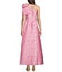 Color:Pink Bubble - Image 2 - Caroline Asymmetrical Neck Sleeveless Bow One Shoulder Bow Jacquard Pocketed A-Line Gown
