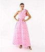 Color:Pink Bubble - Image 4 - Caroline Asymmetrical Neck Sleeveless Bow One Shoulder Bow Jacquard Pocketed A-Line Gown