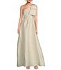 Abbey Glass Caroline Asymmetrical Neck Sleeveless Bow One Shoulder Bow Jacquard Pocketed A-Line Gown, Color:White Bubble - Image 1