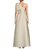 Abbey Glass Caroline Asymmetrical Neck Sleeveless Bow One Shoulder Bow Jacquard Pocketed A-Line Gown, Color:White Bubble - Image 2