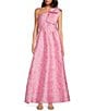 Abbey Glass Caroline Asymmetrical Neck Sleeveless Bow One Shoulder Bow Jacquard Pocketed A-Line Gown, Color:Pink Bubble - Image 1