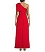 Abbey Glass Caroline Organza Asymmetrical Neck Sleeveless Bow One Shoulder Bow Pocketed A-Line Gown, Color:Red Faille - Image 2