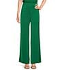 Color:Green Crepe - Image 1 - Carter Stretch Crepe Wide Leg Flat Front Thick High Waistband Trouser Pants
