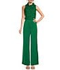 Color:Green Crepe - Image 3 - Carter Stretch Crepe Wide Leg Flat Front Thick High Waistband Trouser Pants