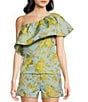 Color:Blue/Yellow - Image 1 - Clementine Floral Ruffle One Shoulder Coordinating Top