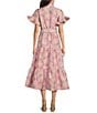 Abbey Glass Floral Print Sadie Ruffle Short Sleeve Tie Waist Tiered Pocketed Midi Dress, Color:Pink Paradise - Image 2
