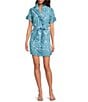 Abbey Glass Katie Button Down Collar Short Sleeve Eyelet Mini Shirt Dress, Color:Blue Eyelet - Image 1