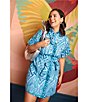 Abbey Glass Katie Button Down Collar Short Sleeve Eyelet Mini Shirt Dress, Color:Blue Eyelet - Image 5