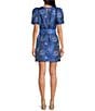 Abbey Glass Marty Floral Print Jacquard Round Neck Short Sleeve Shift Mini Dress, Color:Blue Multicolor - Image 2