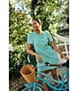 Abbey Glass Marty Stripe Print Crew Neckline Short Puff Sleeve Poplin Mini Shift Dress, Color:Turquoise Stripe - Image 4