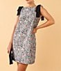 Abbey Glass Michelle Floral Jacquard Boat Neck Sleeveless Bow Shoulder Mini Shift Dress, Color:Burst Bloom - Image 4