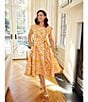 Abbey Glass Olivia Floral Jacquard Crew Neck Short Sleeve Self-Tie Belt Midi Dress, Color:Yellow Gold - Image 4
