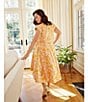 Abbey Glass Olivia Floral Jacquard Crew Neck Short Sleeve Self-Tie Belt Midi Dress, Color:Yellow Gold - Image 5