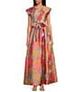 Abbey Glass Olivia Printed Round Neckline Cap Sleeve Organza A-Line Gown, Color:Coral Pansy - Image 1