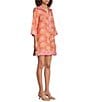 Abbey Glass Piper V-Neck 3/4 Sleeve Caftan Mini Dress, Color:Hot Coral - Image 3