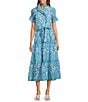 Abbey Glass Sadie Eyelet Short Ruffle Sleeve Self Tie Tiered Skirt A-Line Midi Dress, Color:Blue Eyelet - Image 1
