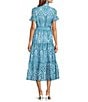 Abbey Glass Sadie Eyelet Short Ruffle Sleeve Self Tie Tiered Skirt A-Line Midi Dress, Color:Blue Eyelet - Image 2