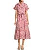 Abbey Glass Sadie Eyelet Short Ruffle Sleeve Self Tie Tiered Skirt A-Line Midi Dress, Color:Lavender Eyelet - Image 1