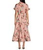 Abbey Glass Sadie Ruffle Short Sleeve Tie Waist Tiered Pocketed Midi Dress, Color:Pink Plumeria - Image 2