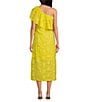 Color:Yellow - Image 2 - Sutton Lace 3D Floral Ruffle One Shoulder Midi Dress