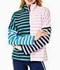 Color:Multi Stripe - Image 1 - Delancey Stand Collar Long Sleeve Zip Front Pullover