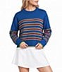 Addison Bay Junior Carlyle Stripe Crew Neck Long Sleeve Cropped Sweater - Image 1