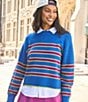 Addison Bay Junior Carlyle Stripe Crew Neck Long Sleeve Cropped Sweater - Image 5