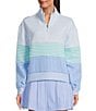 Addison Bay JV Quarter Zip Stripe Print Long Sleeve Coordinating Sweatshirt, Color:Tonal Blue Multi - Image 1